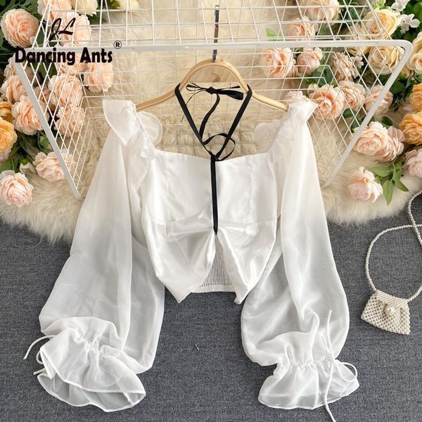 women high waist square collar long puff sleeve solid blouse ruffles korean chiffon french lace up autumn casual woman shirts women's, White
women high waist square collar long puff sleeve solid blouse ruffles korean chiffon french lace up autumn casual woman shirts women's, White
