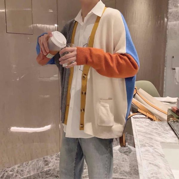 men's sweaters cardigan sweater fashion casual v-neck knitted coat men korean patchwork loose long sleeve jacket y318, White;black
men's sweaters cardigan sweater fashion casual v-neck knitted coat men korean patchwork loose long sleeve jacket y318, White;black