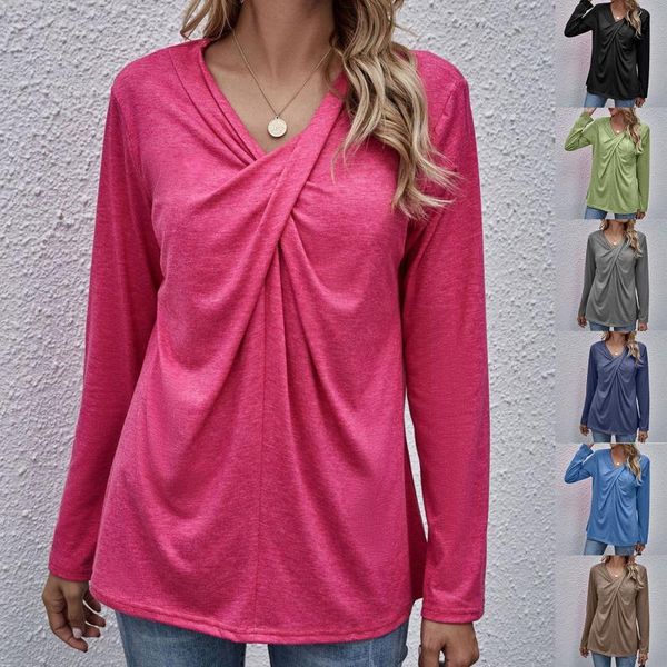 women's t-shirt ladies knot front twisted casual v-neck for women loose solid color long sleeve, White
women's t-shirt ladies knot front twisted casual v-neck for women loose solid color long sleeve, White