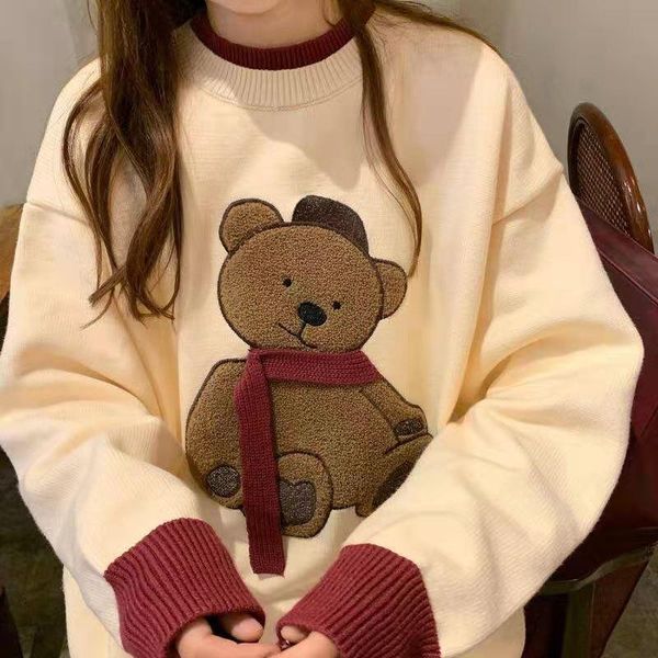 women's sweaters japanese preppy style knitwear contrast color little bear 3d pattern lovely sweater for lady loose lazy fashion, White;black
women's sweaters japanese preppy style knitwear contrast color little bear 3d pattern lovely sweater for lady loose lazy fashion, White;black