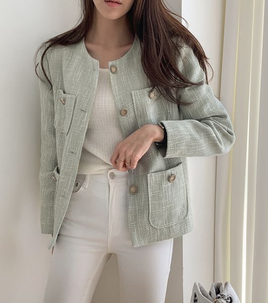 jacket jacket fall round neck button design multi-pocket loose long-sleeved tweed short coat women clothes, Black;brown 
jacket jacket fall round neck button design multi-pocket loose long-sleeved tweed short coat women clothes, Black;brown