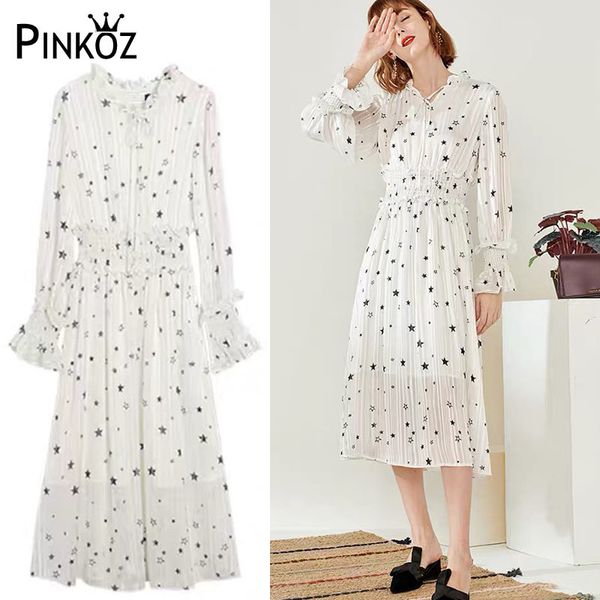 elegant print chiffon dress runway designer star ruffle flare sleeve high waist lace up bow collar 210421, White
elegant print chiffon dress runway designer star ruffle flare sleeve high waist lace up bow collar 210421, White