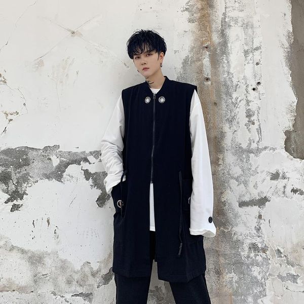 men's vests men iron ring loose casual sleeveless long zipper vest coat male punk gothic streetwear hip hop waistcoat jacket outerwear, Black;white
men's vests men iron ring loose casual sleeveless long zipper vest coat male punk gothic streetwear hip hop waistcoat jacket outerwear, Black;white