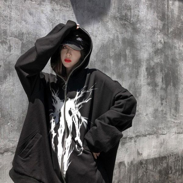 women's jackets ins hoodie zipper y2k harajuku loose trend print gothic lady grunge hooded jacket solid color retro clothes sweatshirt, Black;brown
women's jackets ins hoodie zipper y2k harajuku loose trend print gothic lady grunge hooded jacket solid color retro clothes sweatshirt, Black;brown