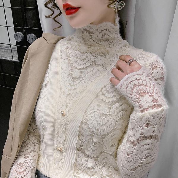 women's blouses & shirts long sleeve hollow lace blouse shirt women blusas mujer de moda 2021 turtleneck blusa e315, White
women's blouses & shirts long sleeve hollow lace blouse shirt women blusas mujer de moda 2021 turtleneck blusa e315, White