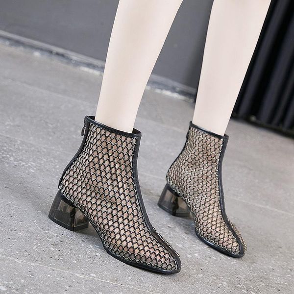 boots meshwork hollow ankle summer high heel cold european station thick women's sandal, Black
boots meshwork hollow ankle summer high heel cold european station thick women's sandal, Black