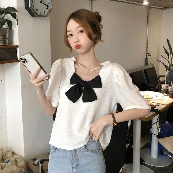 women's t-shirt 2021 summer wear on both sides temperament bow design sense backless short sleeve jacket loose women, White
women's t-shirt 2021 summer wear on both sides temperament bow design sense backless short sleeve jacket loose women, White