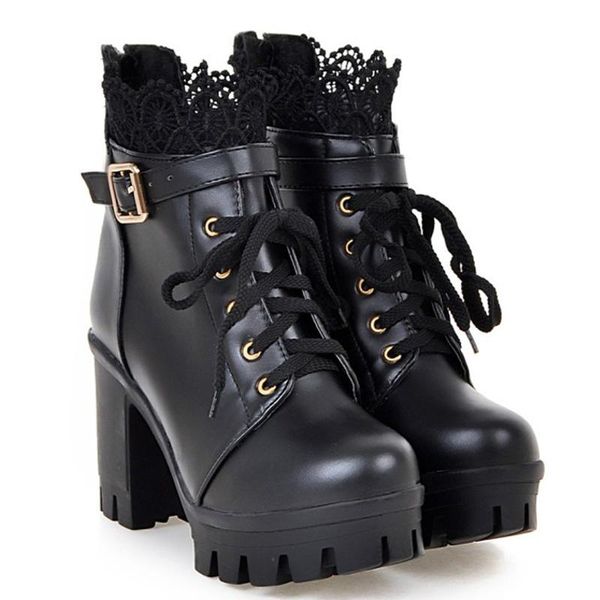 boots thick-heeled thick-soled lace side cross straps ankle waterproof platform ultra-high heel belt buckle back zipper shoes, Black
boots thick-heeled thick-soled lace side cross straps ankle waterproof platform ultra-high heel belt buckle back zipper shoes, Black