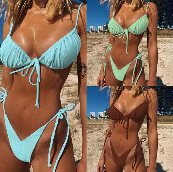 women's swimwear woman's swimsuit bikini set solid color slim pleated sling bra, lace-up elastic panties, White;black
women's swimwear woman's swimsuit bikini set solid color slim pleated sling bra, lace-up elastic panties, White;black