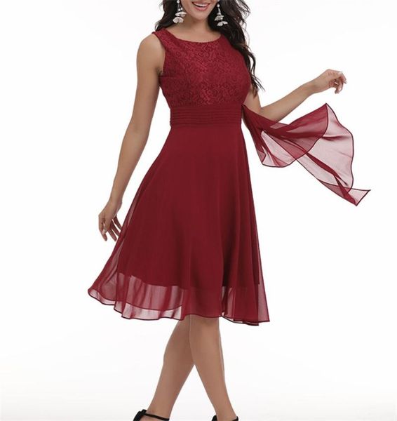 party dresses 11369# o- neck a-line lace chiffon sleeveless dress ruched evening prom birdemaid, White;black
party dresses 11369# o- neck a-line lace chiffon sleeveless dress ruched evening prom birdemaid, White;black