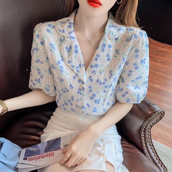 women's blouses & shirts retro floral shirt women 2021 summer french beaded lapel short-sleeved sweet and versatile temperament female, White
women's blouses & shirts retro floral shirt women 2021 summer french beaded lapel short-sleeved sweet and versatile temperament female, White