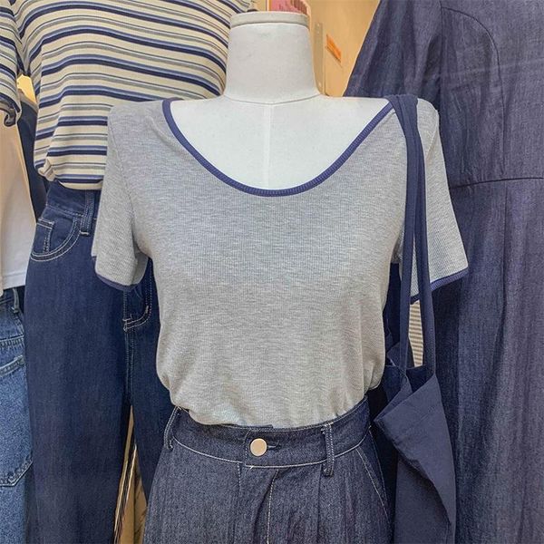 women's t-shirt cotton summer japan korean harajuku style casual loose all-match bright line decoration fashion women students, White
women's t-shirt cotton summer japan korean harajuku style casual loose all-match bright line decoration fashion women students, White