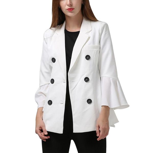 women's suits & blazers 2021 autumn designer fashion short blazer women elegant stylish office ladies double breasted flare sleeve bla, White;black 
women's suits & blazers 2021 autumn designer fashion short blazer women elegant stylish office ladies double breasted flare sleeve bla, White;black