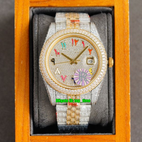 8 styles luxury watches rrf 41mm datejust iced out full diamond eta2836 automatic mens watch pavé diamonds arabic dial 18k gold two tone bra, Slivery;brown 
8 styles luxury watches rrf 41mm datejust iced out full diamond eta2836 automatic mens watch pavé diamonds arabic dial 18k gold two tone bra, Slivery;brown