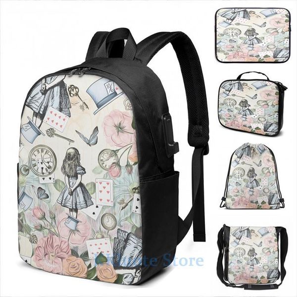 funny graphic print alice in wonderland collage usb charge backpack men school bags women bag travel laptop
funny graphic print alice in wonderland collage usb charge backpack men school bags women bag travel laptop
