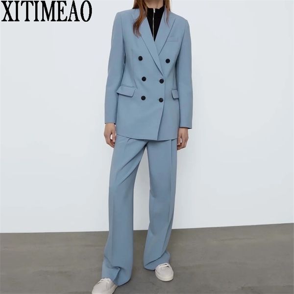 za women fashion office wear double breasted blazers coat vintage long sleeves outerwear and high waist casual pants 2-piece set 211122, White;black
za women fashion office wear double breasted blazers coat vintage long sleeves outerwear and high waist casual pants 2-piece set 211122, White;black