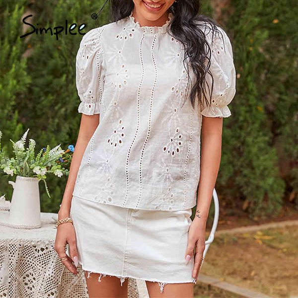 white lantern sleeve round neck loose women t-shirt elegant casual floral hollow out tshirts short chic 210414
white lantern sleeve round neck loose women t-shirt elegant casual floral hollow out tshirts short chic 210414