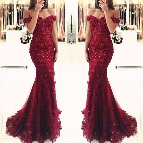 party dresses mermaid burgundy evening lace appliques off the shoulder vestido de festa beaded sequins long prom gowns, White;black
party dresses mermaid burgundy evening lace appliques off the shoulder vestido de festa beaded sequins long prom gowns, White;black