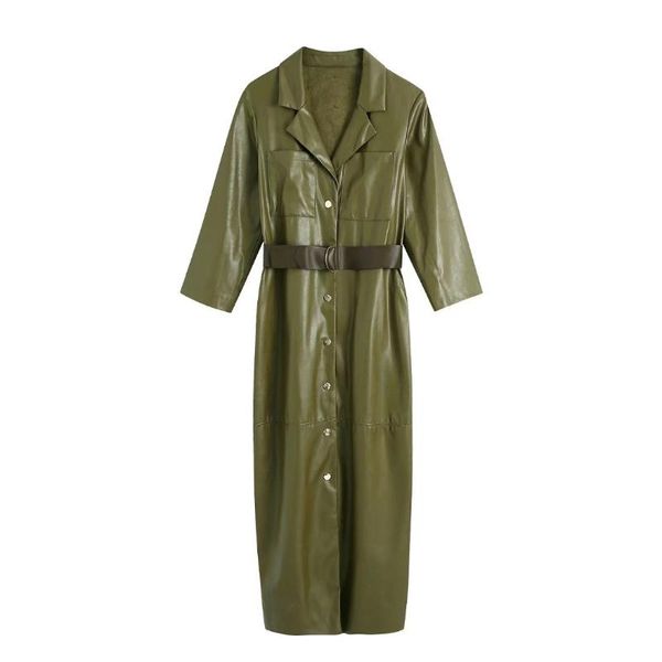 women's leather & faux junwu autumn green shiny pu lapel single-breasted belt three-quarter sleeves long skirt british style, Black
women's leather & faux junwu autumn green shiny pu lapel single-breasted belt three-quarter sleeves long skirt british style, Black