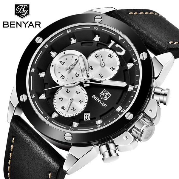 wristwatches benyar men's quartz watch military sports chronograph business leather waterproof men watches relogio masculin, Slivery;brown
wristwatches benyar men's quartz watch military sports chronograph business leather waterproof men watches relogio masculin, Slivery;brown