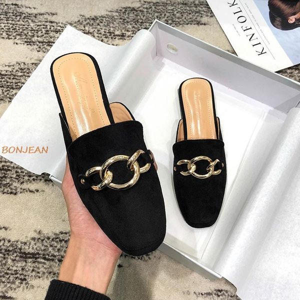 women slippers gold chains square heel cover toe slides metal decoration chunky heels mules big size 43, Black
women slippers gold chains square heel cover toe slides metal decoration chunky heels mules big size 43, Black