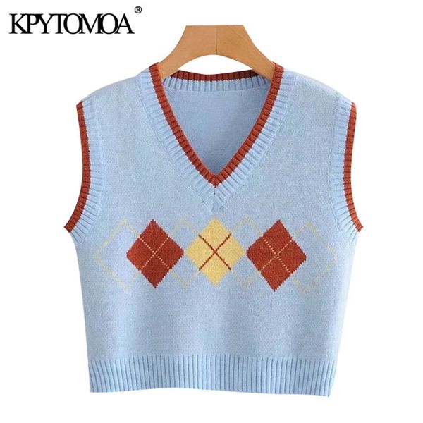 women sweet fashion argyle patchwork cropped knitted vest sweater vintage sleeveless female waistcoat chic 210416, White;black
women sweet fashion argyle patchwork cropped knitted vest sweater vintage sleeveless female waistcoat chic 210416, White;black