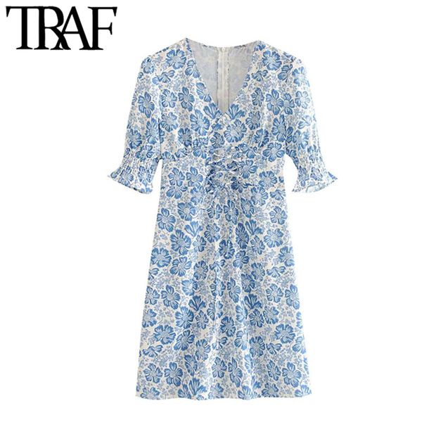 traf women chic fashion floral print mini dress vintage short sleeve drawstring tied female dresses vestidos mujer 210415, Black;gray
traf women chic fashion floral print mini dress vintage short sleeve drawstring tied female dresses vestidos mujer 210415, Black;gray
