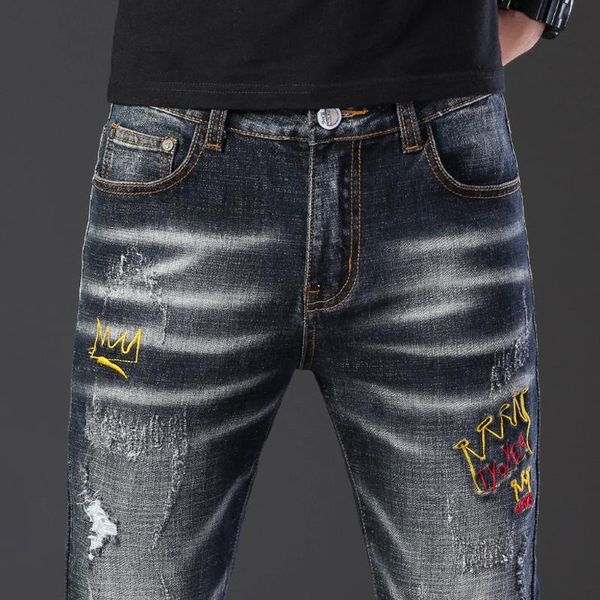 men's fashion casual personality ripped slim fit zipper stretch denim trousers hole pencil pants jeans, Blue
men's fashion casual personality ripped slim fit zipper stretch denim trousers hole pencil pants jeans, Blue