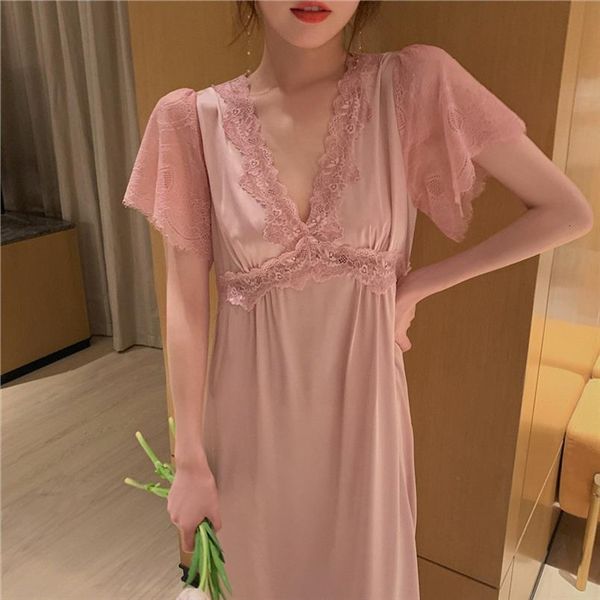 pink sweet lace trim womens sleepwears long nightgown v neck nightdress spring summer short sleeve sleepwear nightwear homewear, Black;red
pink sweet lace trim womens sleepwears long nightgown v neck nightdress spring summer short sleeve sleepwear nightwear homewear, Black;red