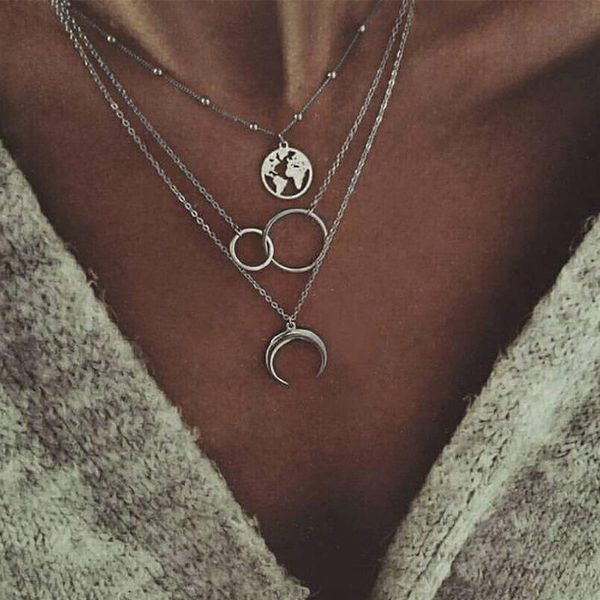 pendant necklaces fashion women'necklace double horn moon personality map octagonal necklace bohemian multilayer jewelry, Silver
pendant necklaces fashion women'necklace double horn moon personality map octagonal necklace bohemian multilayer jewelry, Silver