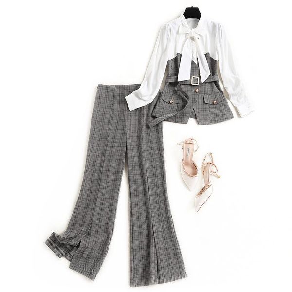 women's tracksuits european high-end women plaid stitching 2021 autumn v-neck shirt micro-roll pants two piece set 15159 conjuntos femi, Gray
women's tracksuits european high-end women plaid stitching 2021 autumn v-neck shirt micro-roll pants two piece set 15159 conjuntos femi, Gray