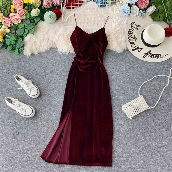 women's autumn winter dress chic velvet slim v-neck split a-line empire spaghetti strap party ml408 210506, Black;gray
women's autumn winter dress chic velvet slim v-neck split a-line empire spaghetti strap party ml408 210506, Black;gray