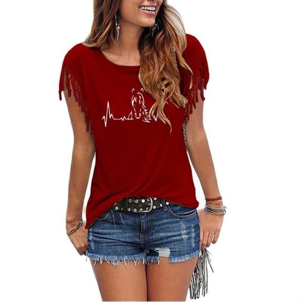 paard hartslag lijn print t shirt vrouwen korte mouw hals losse t-shirt dames zomer mode tee kleding tassel women's, White
paard hartslag lijn print t shirt vrouwen korte mouw hals losse t-shirt dames zomer mode tee kleding tassel women's, White