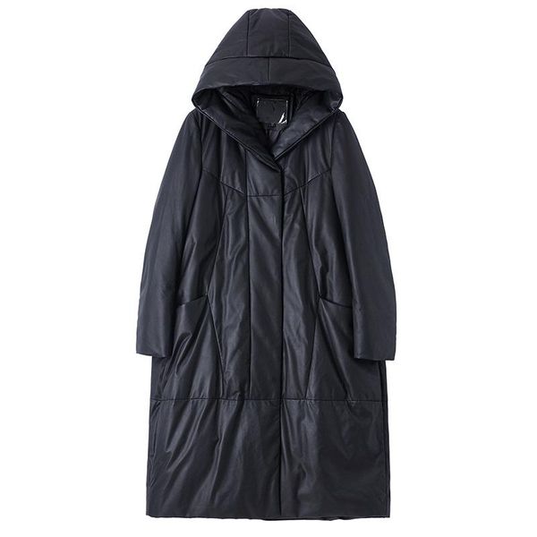 women's leather & faux european sheepskin suede coat duck down lingning with hoody winter women long outerwear lf21019bm, Black
women's leather & faux european sheepskin suede coat duck down lingning with hoody winter women long outerwear lf21019bm, Black