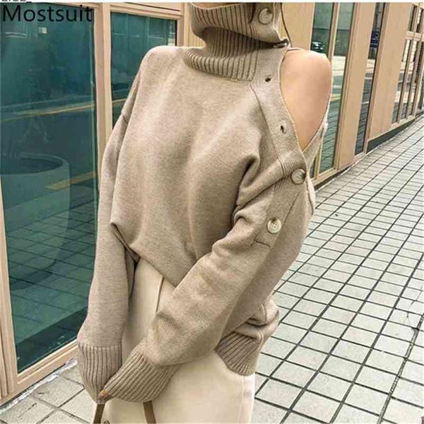 winter korean casual turtleneck strapless buttons pullover sweater women long sleeve solid loose fashion sweaters 210513, White;black
winter korean casual turtleneck strapless buttons pullover sweater women long sleeve solid loose fashion sweaters 210513, White;black