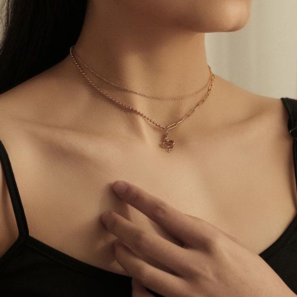pendant necklaces choker woman stainless steel double-layer necklace snake summer jewelry chain gold color trend, Silver
pendant necklaces choker woman stainless steel double-layer necklace snake summer jewelry chain gold color trend, Silver