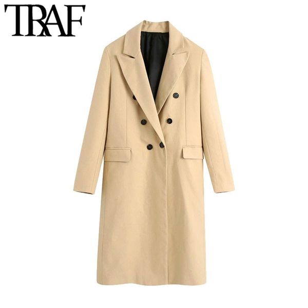 women fashion double breasted fitted trench coat vintage long sleeve back vents female outerwear chic 210507, Tan;black
women fashion double breasted fitted trench coat vintage long sleeve back vents female outerwear chic 210507, Tan;black