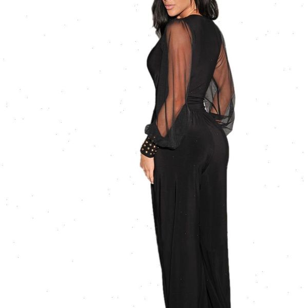 spring summer mesh stitching women rompers deep v wrap rivet straight wide leg office sleeve, Black;white
spring summer mesh stitching women rompers deep v wrap rivet straight wide leg office sleeve, Black;white