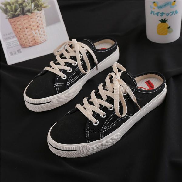slippers 2021 white shoes women's basic wild flat without heel half a pedal canvas female., Black
slippers 2021 white shoes women's basic wild flat without heel half a pedal canvas female., Black
