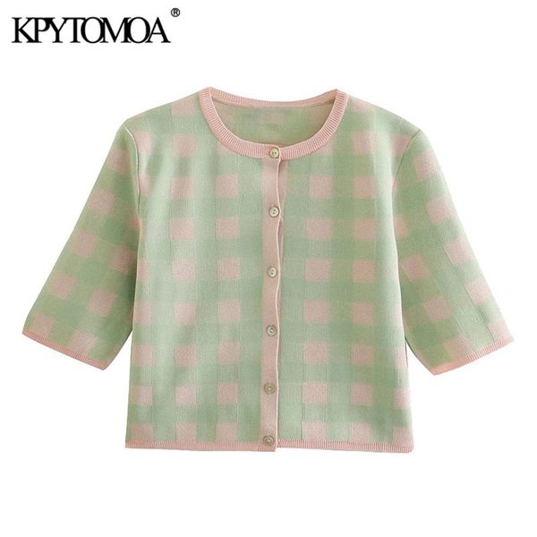 women fashion check cropped knitted cardigan sweater short sleeve button-up female outerwear chic 210420, White;black
women fashion check cropped knitted cardigan sweater short sleeve button-up female outerwear chic 210420, White;black