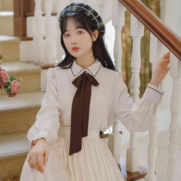 women's polos autumn sweet women blouses vintage preppy style lace up bow turn-down collar solid female j0n9, White
women's polos autumn sweet women blouses vintage preppy style lace up bow turn-down collar solid female j0n9, White