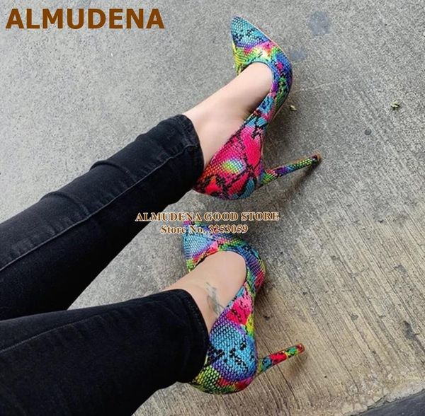 dress shoes almudena multi snakeskin high heel pumps pointed toe shallow colorful python printed banquet heels size46, Black 
dress shoes almudena multi snakeskin high heel pumps pointed toe shallow colorful python printed banquet heels size46, Black