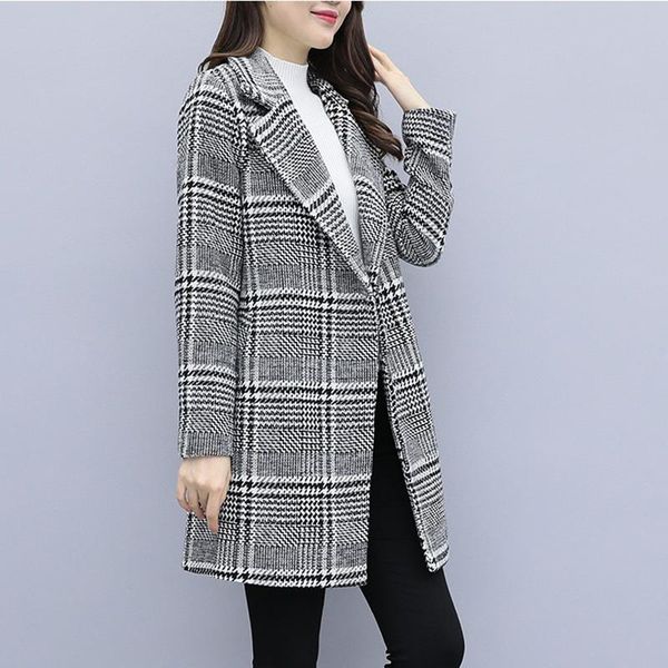 women's wool & blends 2021 woolen coat women autumn winter mid-long suit collar plaid slim blended casual jacket outerwear female 15, Black
women's wool & blends 2021 woolen coat women autumn winter mid-long suit collar plaid slim blended casual jacket outerwear female 15, Black