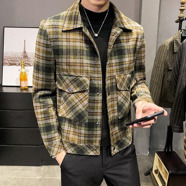 men's jackets classic plaid wool trench coat 2021 single breasted casual steet windbreaker outwear ropa de hombre, Black;brown 
men's jackets classic plaid wool trench coat 2021 single breasted casual steet windbreaker outwear ropa de hombre, Black;brown