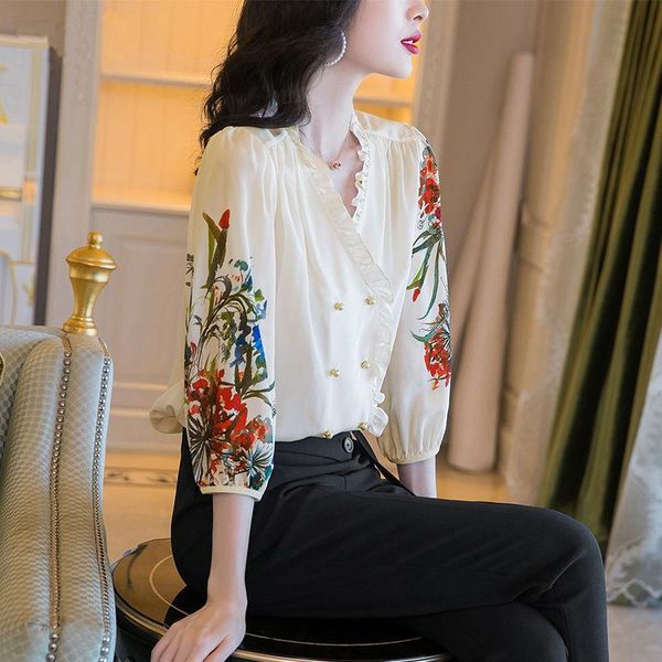 women's blouses & shirts imitation silk shirt ladies design sense niche spring 2021 fashion western-style printing cropped sleeve top, White
women's blouses & shirts imitation silk shirt ladies design sense niche spring 2021 fashion western-style printing cropped sleeve top, White