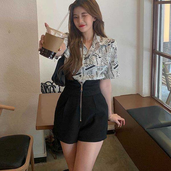 summer casual retro shirt shorts suit short sleeve +high waist wide leg 2 piece sets 210531, White
summer casual retro shirt shorts suit short sleeve +high waist wide leg 2 piece sets 210531, White
