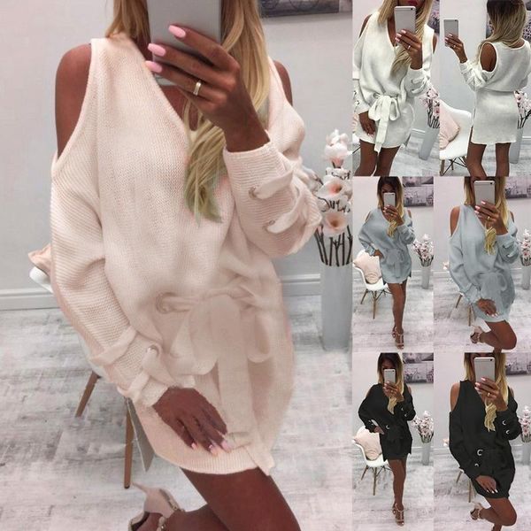 women's ladies temperament fashion pullover loose strapless long sleeve sweater knit waist belt slim dress sweaters, White;black
women's ladies temperament fashion pullover loose strapless long sleeve sweater knit waist belt slim dress sweaters, White;black