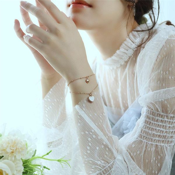 link, chain 210mm japanese and korean fashion double-layer stainless steel rose gold plated bracelet for women simple love punk jewelry, Black
link, chain 210mm japanese and korean fashion double-layer stainless steel rose gold plated bracelet for women simple love punk jewelry, Black