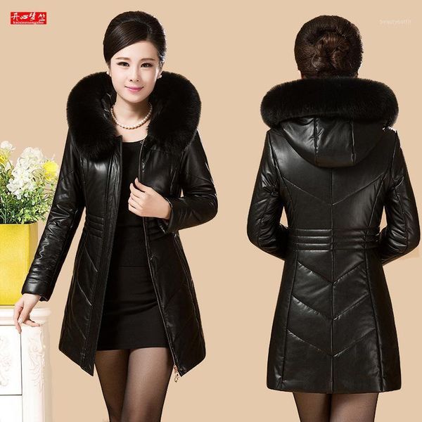 extra large women's real leather jacket down middle aged and old winter coat korean version medium long mother fur & faux, Black
extra large women's real leather jacket down middle aged and old winter coat korean version medium long mother fur & faux, Black