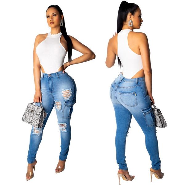 european and american slim package hip knee hole cool pockets women denim pants feet women's jeans, Blue
european and american slim package hip knee hole cool pockets women denim pants feet women's jeans, Blue